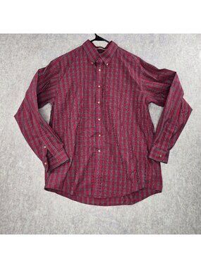 L.L.Bean Mens Plaid Button-Down Shirt L Red Long Sleeve 100% Cotton
